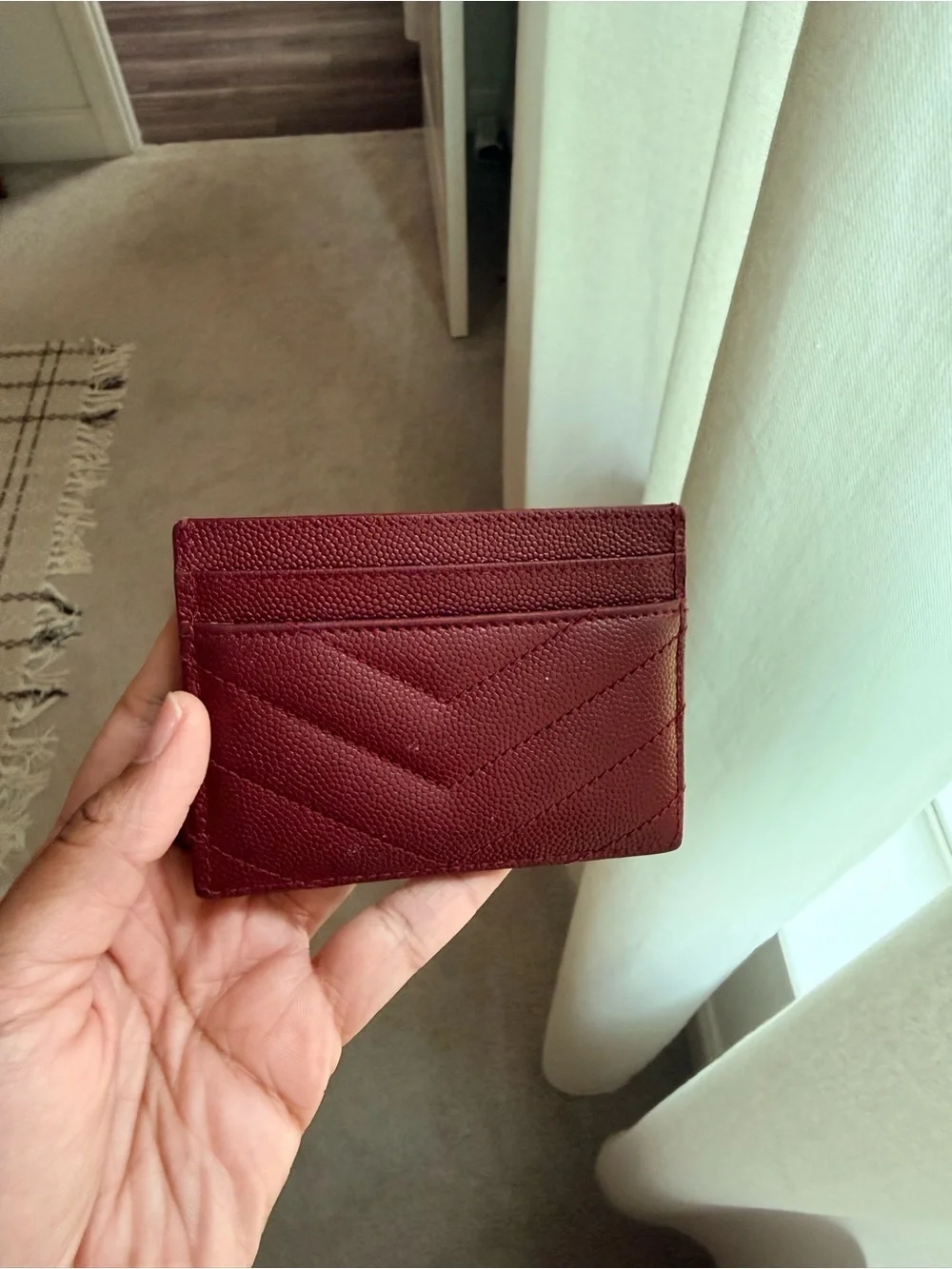 Saint Laurent Matelassé Cassandre card holder- burgundy colour